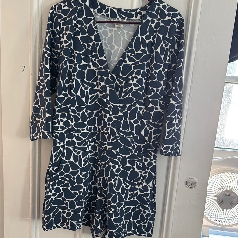 Mahi Gold Navy and White Patterned Top